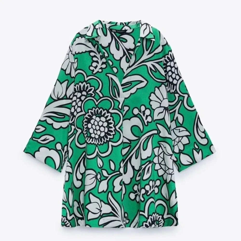 Zara Long Floral Print Tunic Blouse Size L - Picture 2 of 6